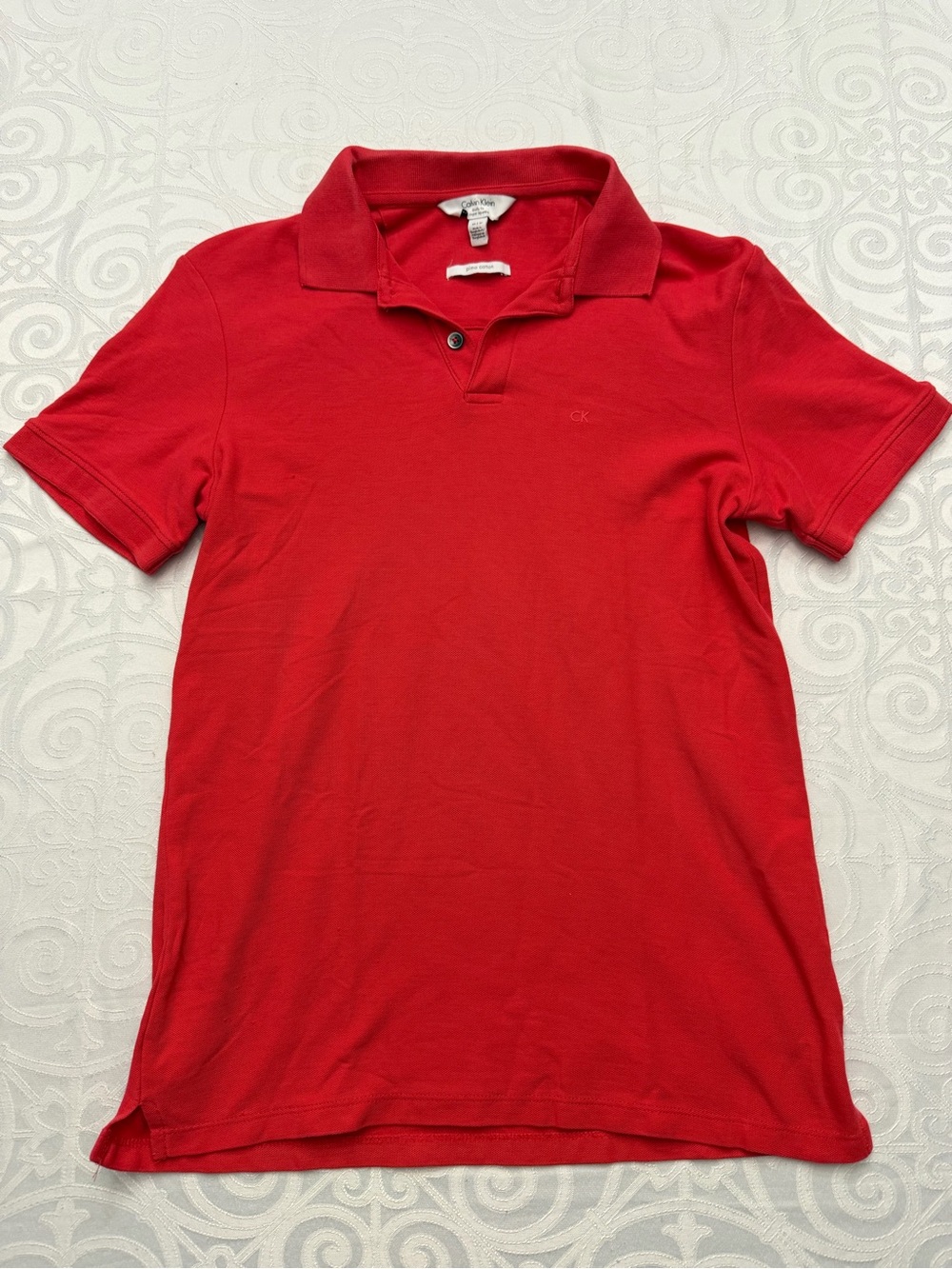 Calvin Klein Pima Cotton Body Fit Red Short Sleeve Polo Golf Shirt Men Size XS